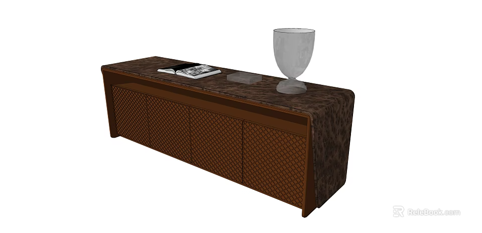 Brown Woven Texture Console Table With Magazine Tray And Glass Vase Decor 3d model 