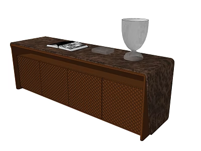 Brown Woven Texture Console Table With Magazine Tray And Glass Vase Decor 3d model