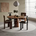 Modern Restaurant Interior With Round Wooden Dining Table Chairs Pendant Lamp Wall Art And Plant