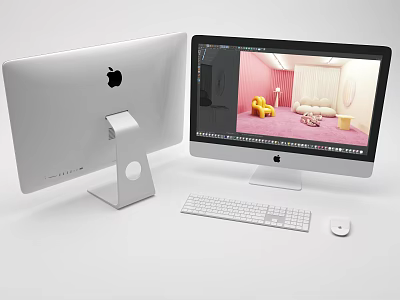 Apple iMac Desktop Computers Display Setup with Monitor Keyboard and Mouse 3d model