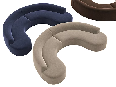 Curved Sectional Sofas In Navy Blue Brown And Beige Colors For Living Room 3d model