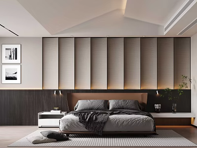 Bedroom Italian Bedroom Black White Grey Dark Style Simple Master Bedroom Oblique Top Hotel Room F845 3d model