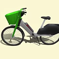 Stylish Bicycle With Green Front Basket Silver Gray Body And Black Seat