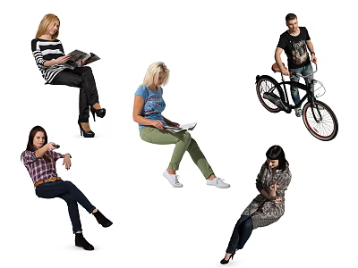 Multiple People Engaging In Various Activities Like Reading And Cycling 3d model