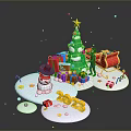 Modern Christmas Scene With Decorated Tree Colorful Gifts Red Sleigh Snowman And 2023