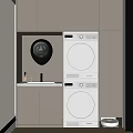 Modern Minimalist Home Balcony Design With White Cabinets Washing Machine Dryer Small Sink And Blinds