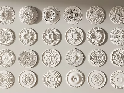 Intricate Carved Ceiling Roses With Various Decorative Patterns For Home Interior 3d model