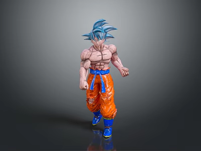 Anime Character With Blue Hair Muscular Build Orange Pants Blue Belt And Blue Shoes 3d model