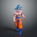 Anime Character With Blue Hair Muscular Build Orange Pants Blue Belt And Blue Shoes