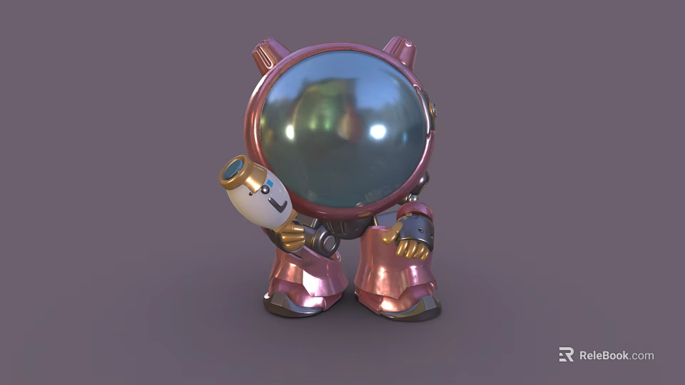 Pink Astronaut Decorative Ornament Set With Helmet And Holding Bottle 3d model 