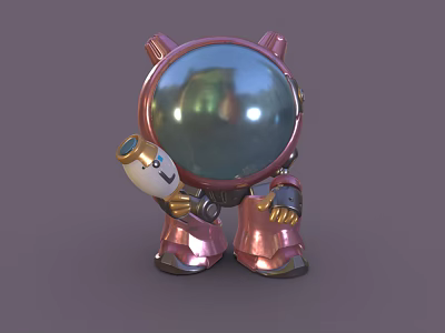 Pink Astronaut Decorative Ornament Set With Helmet And Holding Bottle 3d model