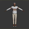 Game and Movie Character in Striped Sweater Beige Pants and Orange Shoes with Arms Outstretched