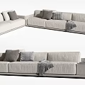 Modern Light Gray Modular Sofa Set With Plaid Throw Pillows And Blanket 3d model
