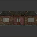 Cartoon Style House Scene with Red Brick Exterior Gray Roof Windows Door and Steps