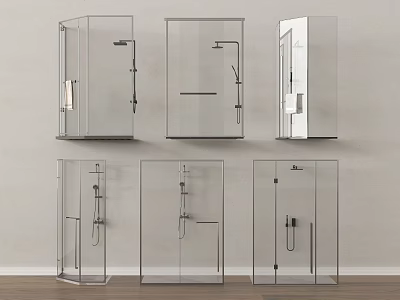 Different Styles of Shower Systems Installed in Transparent Glass Shower Enclosures for Modern Bathroom Design 3d model