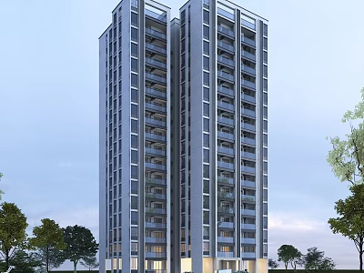 Modern High Rise Residential Building Exterior Design With Glass Facade Balconies And Green Trees 3d model