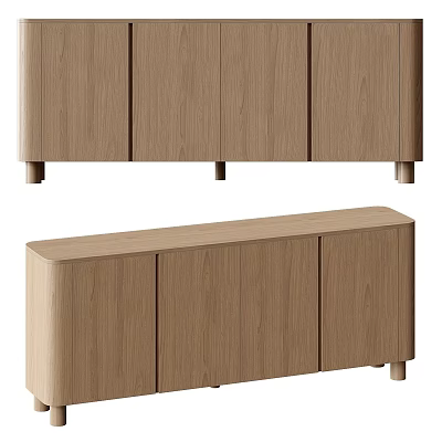 Modern Minimalist Wooden TV Stand With Four Storage Cabinets And Tapered Legs 3d model