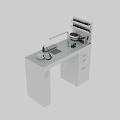 White Utility Workstation With Retractable Faucet Tool Holder Small Bottles And Drawers