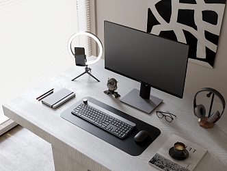 Modern desk computer equipment 3d model