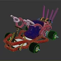 Stylish Red Frame Go-Kart With Blue Seat Black Wheels And Metal Parts Design