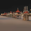 Wooden Circular Tower In Ancient Tribal Village With Surrounding Huts And Fences