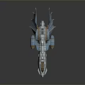 Futuristic Spaceship With Blue And White Exterior Detailed Structure Wings Engine Parts And Orange Accents