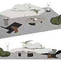 Modern White Sofa And Coffee Table Set With Green Accent Chair Plant And Wavy Rug