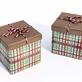 Two Decorative Gift Boxes With Red Green White Plaid Pattern And Ribbon Bow