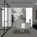 Modern Bathroom Interior Design With Freestanding Bathtub Glass Shower Vanity And Tropical Mural