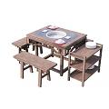Wooden Dining Table Set With Carved Tabletop Stools And Side Storage Shelf 3d model