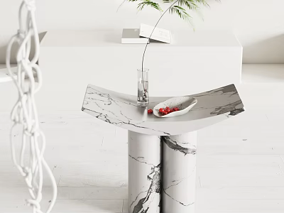 Modern Marble Side Table With Curved Top And Decorative Vase 3d model