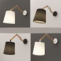 Modern Wall Lamps With Wooden Arms And White Dark Brown Shades Mounted On Grey Walls
