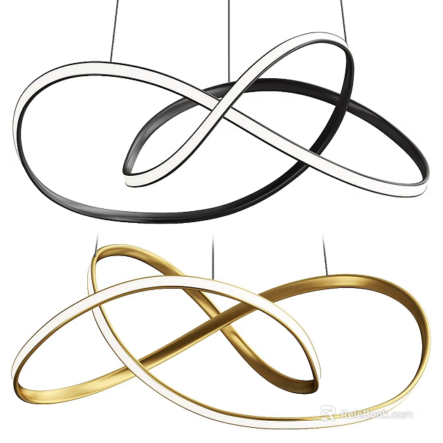 Modern Chandelier Design With Intertwined Circular Rings In Black White And Gold 3d model 