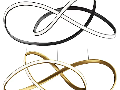 Modern Chandelier Design With Intertwined Circular Rings In Black White And Gold 3d model