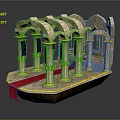 Detailed Ancient Architecture With Arched Design Stone Columns Red Strip And Ornate Decorations
