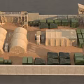 Military Camp Enclosure With Canvas Tents Green Containers And Watchtowers