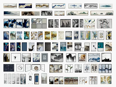 Various Decorative Artworks In Wall Gallery Display With Different Styles And Designs 3d model