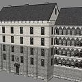 Detached Villa With Gray Brick Exterior Black Sloped Roof And Arched Windows