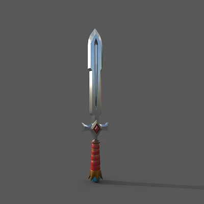 Medieval Decorative Sword With Sharp Silver Blade Red Wrapped Hilt And Ornate Guard Red Gemstone 3d model