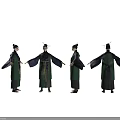 Traditional Costume Character Four Angles Display With Green Robe Hair Ornament And Sash