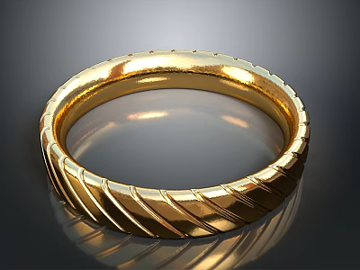 Elegant Shiny Golden Bracelet With Diagonal Stripe Design For Daily Use 3d model