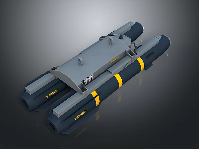 Dual Cylindrical Military Weapon Launcher With Grey Yellow Stripes And Warning Labels 3d model