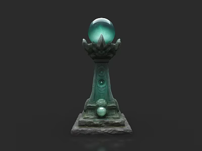 Architectural Ornate Pedestal Featuring Green Spherical Top And Carved Base With Small Ball 3d model