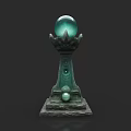 Architectural Ornate Pedestal Featuring Green Spherical Top And Carved Base With Small Ball