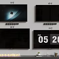 Wall Mounted TVs In Different Sizes With Time Display And Clear Screens 3d model