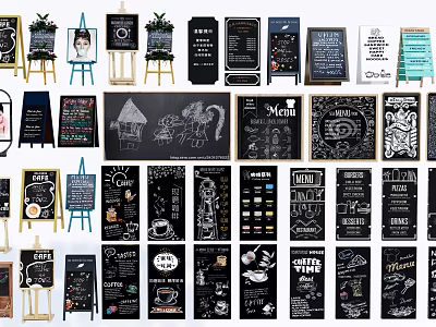 Decorative Chalkboard Signs With Menu Designs Hand drawn Art And Various Stands 3d model