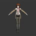3D Character With Red Hair Beige Coat White Shirt Red Tie Arms Outstretched Gray Background