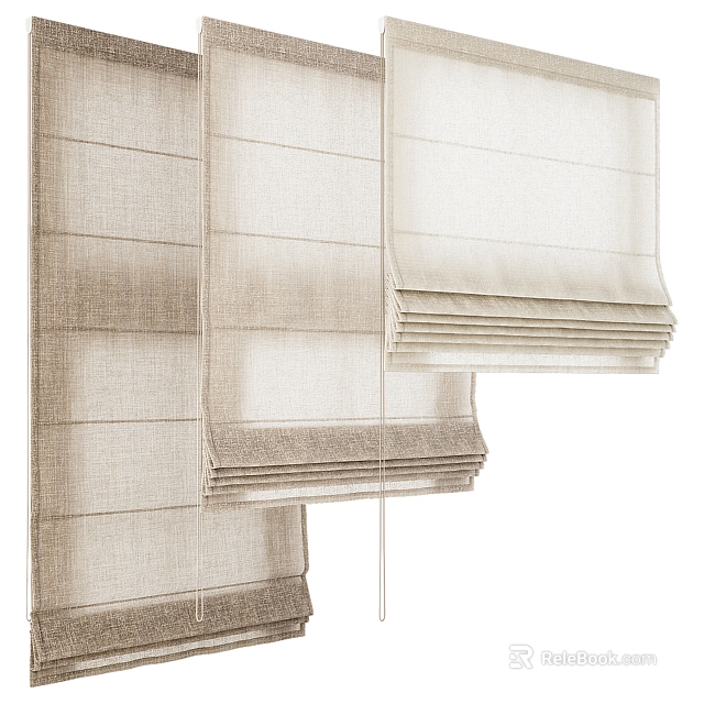 Stylish Beige Roman Shades In Different Folded States 3d model 