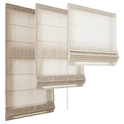 Stylish Beige Roman Shades In Different Folded States 3d model