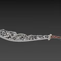 Traditional Decorative Long Sword with Intricate Engraved Patterns on Blade and Red Wrapped Handle Design